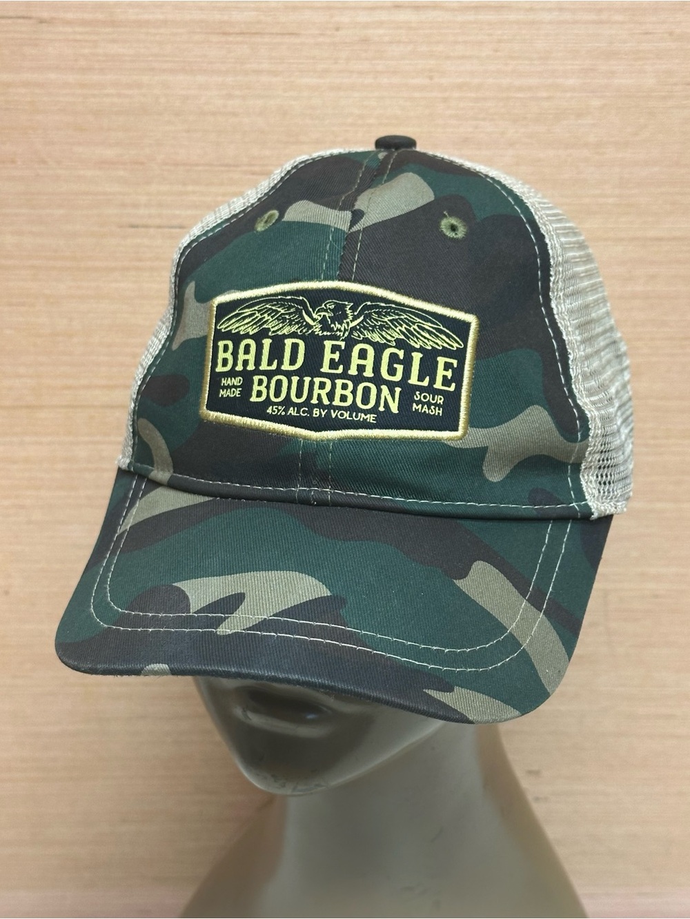 Bald Eagle Bourbon Camouflage & Beige Mesh Snap Back Trucker Hat Cap OSFA